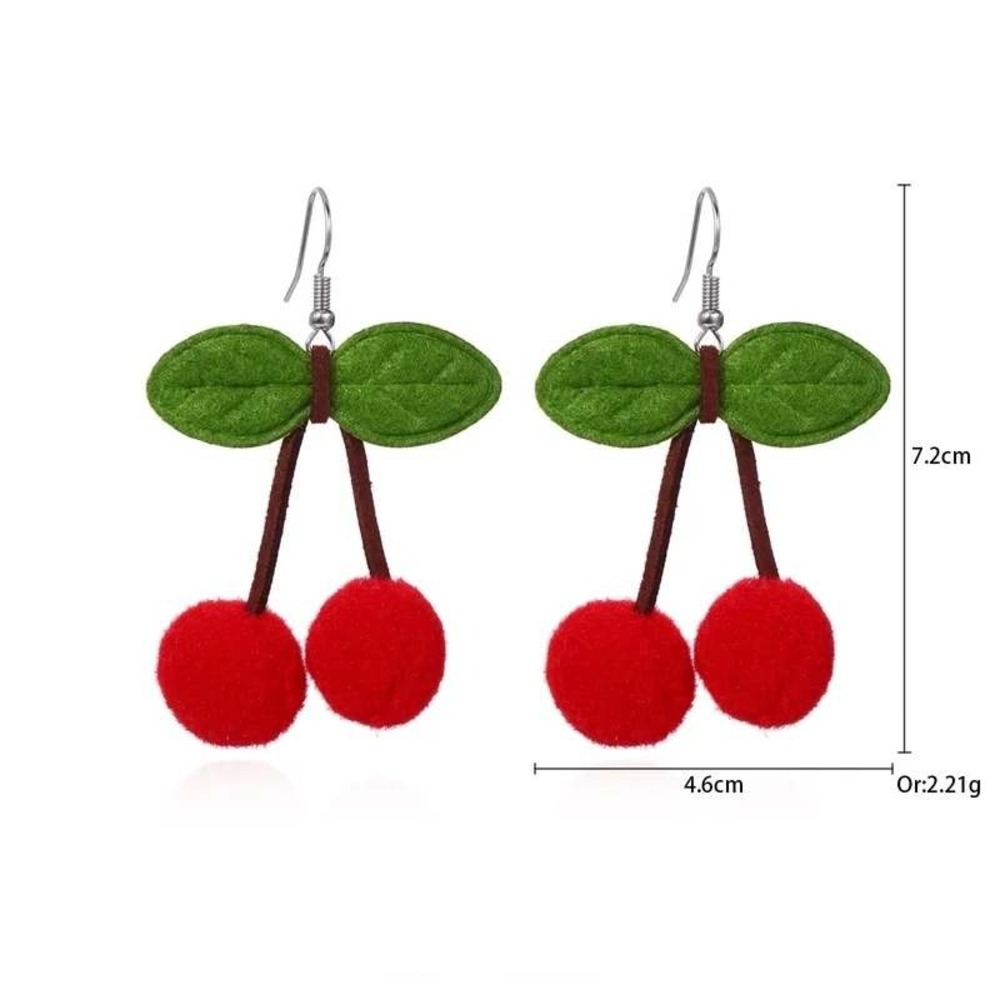 Cute Cherry Earrings Fluffy Pom Pom Dangle Drop Jewelry for Women